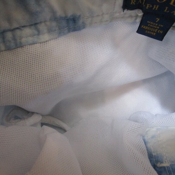 POLO RALPH LAUREN BOYS NAVY BLUE WHITE TIE DYE SWIM SHORTS BIG PONY SZ 7 EUC - Picture 8 of 15